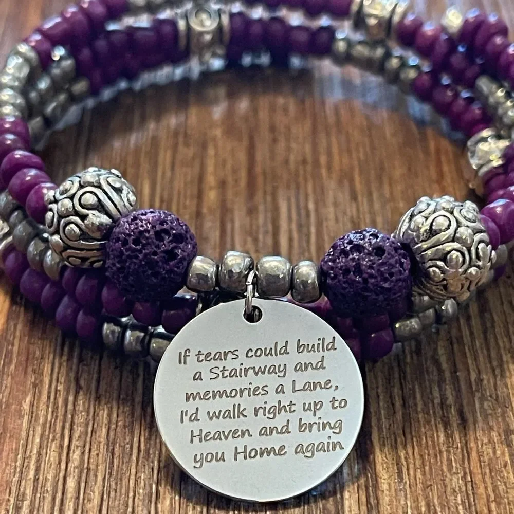 Handmade purple beaded wrap bracelet,‎ memory wire bracelet, charm bracelet